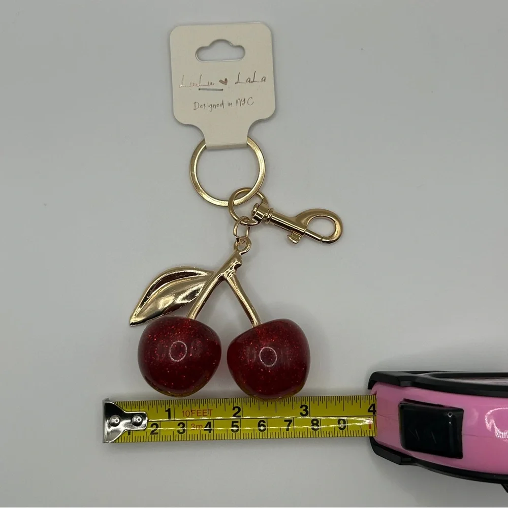 Luxe Large Red Sparkle Cherries Keychain
